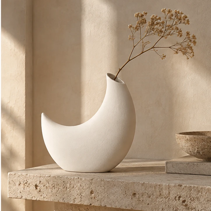 Crescent Vase with a dried stem